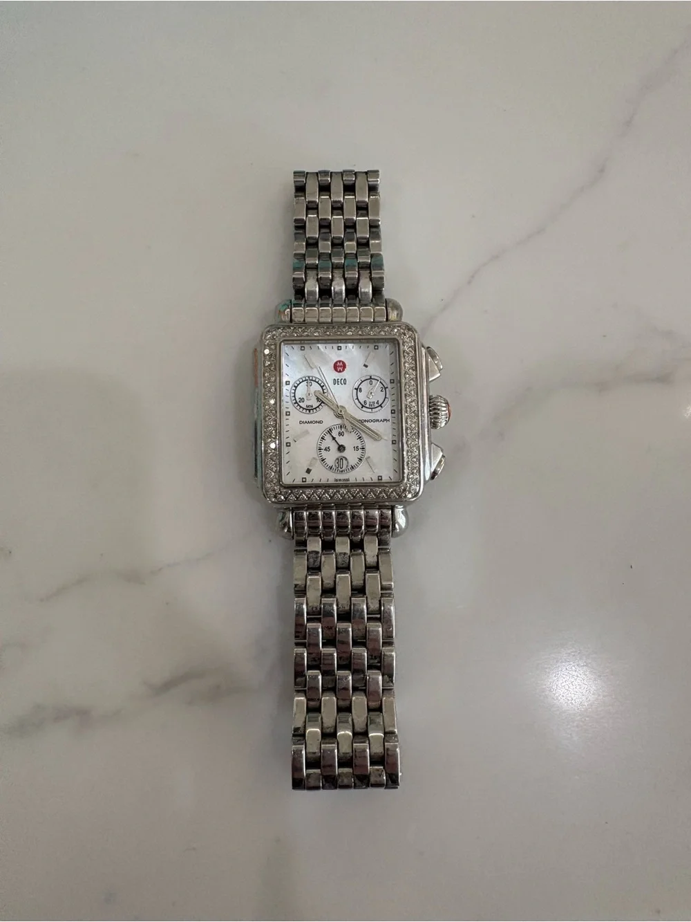 Michele Silver Stainless Steel Diamond-Accent Chronograph Watch